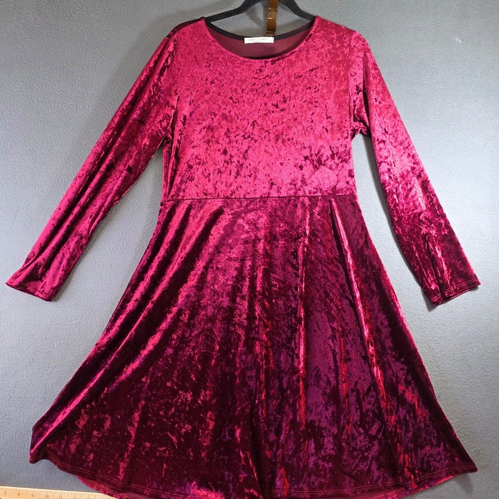 Chris & Carol Burgundy Velvet Fit and Flare Dress 203159D-CRUSH Medium Fairycore